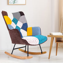 Load image into Gallery viewer, Unovivy Rocking Chair Nursery, Upholstered Nursing Armchair with Wooden Base, Baby Glider Rocker with Backrest, Small Gliding Seat for Bedroom, Living Room, Office, 30 Inches Depth, Patchwork Blue