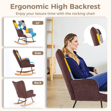 Load image into Gallery viewer, Unovivy Rocking Chair Nursery, Upholstered Nursing Armchair with Wooden Base, Baby Glider Rocker with Backrest, Small Gliding Seat for Bedroom, Living Room, Office, 30 Inches Depth, Patchwork Blue
