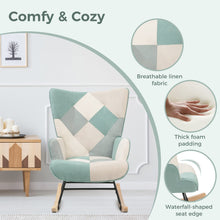 Load image into Gallery viewer, Unovivy Rocking Chair Nursery, Upholstered Nursing Armchair with Wooden Base, Baby Glider Rocker with Backrest, Small Gliding Seat for Bedroom, Living Room, Office, 30 Inches Depth, Patchwork Patchwork Green