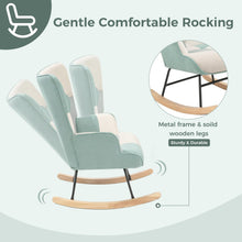 Load image into Gallery viewer, Unovivy Rocking Chair Nursery, Upholstered Nursing Armchair with Wooden Base, Baby Glider Rocker with Backrest, Small Gliding Seat for Bedroom, Living Room, Office, 30 Inches Depth, Patchwork Patchwork Green