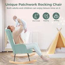 Load image into Gallery viewer, Unovivy Rocking Chair Nursery, Upholstered Nursing Armchair with Wooden Base, Baby Glider Rocker with Backrest, Small Gliding Seat for Bedroom, Living Room, Office, 30 Inches Depth, Patchwork Patchwork Green