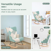 Load image into Gallery viewer, Unovivy Rocking Chair Nursery, Upholstered Nursing Armchair with Wooden Base, Baby Glider Rocker with Backrest, Small Gliding Seat for Bedroom, Living Room, Office, 30 Inches Depth, Patchwork Patchwork Green