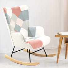 Load image into Gallery viewer, Unovivy Rocking Chair Nursery, Upholstered Nursing Armchair with Wooden Base, Baby Glider Rocker with Backrest, Small Gliding Seat for Bedroom, Living Room, Office, 30 Inches Depth, Patchwork Patchwork Pink