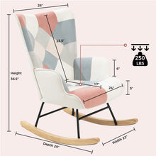 Load image into Gallery viewer, Unovivy Rocking Chair Nursery, Upholstered Nursing Armchair with Wooden Base, Baby Glider Rocker with Backrest, Small Gliding Seat for Bedroom, Living Room, Office, 30 Inches Depth, Patchwork Patchwork Pink