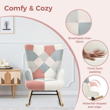 Load image into Gallery viewer, Unovivy Rocking Chair Nursery, Upholstered Nursing Armchair with Wooden Base, Baby Glider Rocker with Backrest, Small Gliding Seat for Bedroom, Living Room, Office, 30 Inches Depth, Patchwork Patchwork Pink