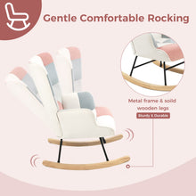Load image into Gallery viewer, Unovivy Rocking Chair Nursery, Upholstered Nursing Armchair with Wooden Base, Baby Glider Rocker with Backrest, Small Gliding Seat for Bedroom, Living Room, Office, 30 Inches Depth, Patchwork Patchwork Pink