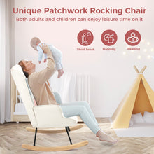 Load image into Gallery viewer, Unovivy Rocking Chair Nursery, Upholstered Nursing Armchair with Wooden Base, Baby Glider Rocker with Backrest, Small Gliding Seat for Bedroom, Living Room, Office, 30 Inches Depth, Patchwork Patchwork Pink