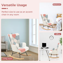 Load image into Gallery viewer, Unovivy Rocking Chair Nursery, Upholstered Nursing Armchair with Wooden Base, Baby Glider Rocker with Backrest, Small Gliding Seat for Bedroom, Living Room, Office, 30 Inches Depth, Patchwork Patchwork Pink