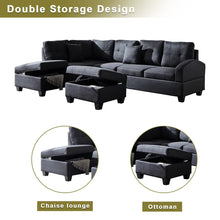 Load image into Gallery viewer, Unovivy Large Sectional Couches for Living Room, 109" L Shaped Sectional Sofa with Storage Chaise, Ottoman and Cup Holders, 3-Piece Fabric Living Room Furniture Sets for Living Room, Apartment(Black)