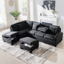 Load image into Gallery viewer, Unovivy Large Sectional Couches for Living Room, 109" L Shaped Sectional Sofa with Storage Chaise, Ottoman and Cup Holders, 3-Piece Fabric Living Room Furniture Sets for Living Room, Apartment(Black)