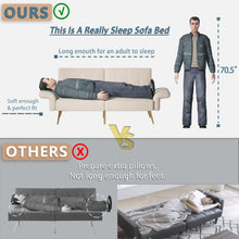 Load image into Gallery viewer, UNovivy 77.5” Futon Sofa Bed, Velvet Sofa Bed Futon Convertible Italian Velvet Futon Couch with Foldable Armrests and Adjustable Backrests with Magazine Bags, Sleeper Sofa Bed for Living Room, Beige