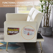 Load image into Gallery viewer, UNovivy 77.5” Futon Sofa Bed, Velvet Sofa Bed Futon Convertible Italian Velvet Futon Couch with Foldable Armrests and Adjustable Backrests with Magazine Bags, Sleeper Sofa Bed for Living Room, Beige