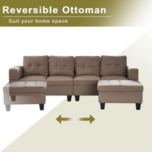 Load image into Gallery viewer, Unovivy 99" Sectional Couches for Living Room, L Shaped Sectional Couch with Removable Ottoman and Cup Holders, Convertible Sectional Sofas for Living Room, Apartment(Khaki)