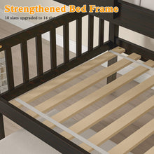 Load image into Gallery viewer, Unovivy Twin Over Twin Bunk Bed with Trundle, Solid Wood Bunk Bed Twin Over Twin with Guardrails and Ladder, Convertible to 2 Beds, Fit for Kids, Teens, No Box Spring Needed, Espresso