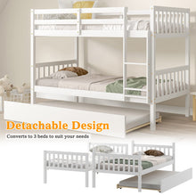 Load image into Gallery viewer, Unovivy Twin Over Twin Bunk Bed with Trundle, Solid Wood Bunk Bed Twin Over Twin with Guardrails and Ladder, Convertible to 2 Beds, Fit for Kids, Teens, No Box Spring Needed, White