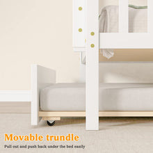 Load image into Gallery viewer, Unovivy Twin Over Twin Bunk Bed with Trundle, Solid Wood Bunk Bed Twin Over Twin with Guardrails and Ladder, Convertible to 2 Beds, Fit for Kids, Teens, No Box Spring Needed, White