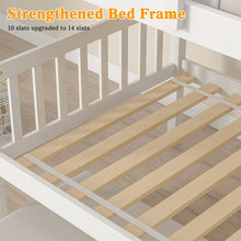 Load image into Gallery viewer, Unovivy Twin Over Twin Bunk Bed with Trundle, Solid Wood Bunk Bed Twin Over Twin with Guardrails and Ladder, Convertible to 2 Beds, Fit for Kids, Teens, No Box Spring Needed, White