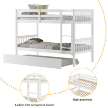 Load image into Gallery viewer, Unovivy Twin Over Twin Bunk Bed with Trundle, Solid Wood Bunk Bed Twin Over Twin with Guardrails and Ladder, Convertible to 2 Beds, Fit for Kids, Teens, No Box Spring Needed, White