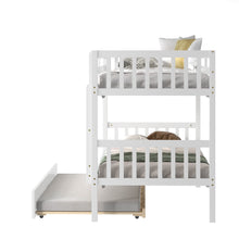 Load image into Gallery viewer, Unovivy Twin Over Twin Bunk Bed with Trundle, Solid Wood Bunk Bed Twin Over Twin with Guardrails and Ladder, Convertible to 2 Beds, Fit for Kids, Teens, No Box Spring Needed, White