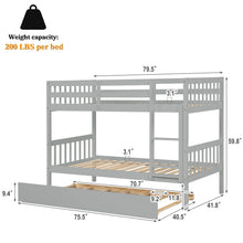 Load image into Gallery viewer, Unovivy Twin Over Twin Bunk Bed with Trundle, Solid Wood Bunk Bed Twin Over Twin with Guardrails and Ladder, Convertible to 2 Beds, Fit for Kids, Teens, No Box Spring Needed, Grey