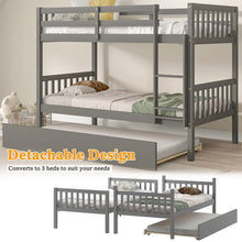 Load image into Gallery viewer, Unovivy Twin Over Twin Bunk Bed with Trundle, Solid Wood Bunk Bed Twin Over Twin with Guardrails and Ladder, Convertible to 2 Beds, Fit for Kids, Teens, No Box Spring Needed, Grey