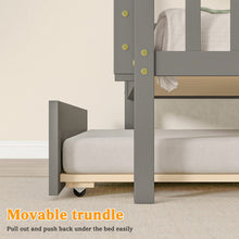 Load image into Gallery viewer, Unovivy Twin Over Twin Bunk Bed with Trundle, Solid Wood Bunk Bed Twin Over Twin with Guardrails and Ladder, Convertible to 2 Beds, Fit for Kids, Teens, No Box Spring Needed, Grey