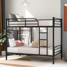 Load image into Gallery viewer, Unovivy Metal Bunk Bed, Sturdy Steel Heavy Duty Bed Frame with Safety Guard Rails & Flat Ladder, Space-Saving Beds for Kids Teens Adults - No Box Spring Needed (Black), Twin