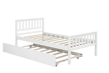 Load image into Gallery viewer, Unovivy Twin Bed with Trundle, Platform Bed Frame with Headboard and Footboard, Suitable for Bedroom Small Living Space, No Box Spring Needed, White