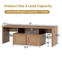 Load image into Gallery viewer, Unovivy Rattan TV Stand for Televisions up to 70 Inches, Entertainment Center Table with LED Lights, Media Console with Cabinet Storage and 2 Door, Home Living Room, Natural