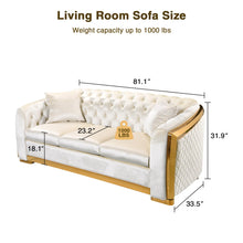 Load image into Gallery viewer, Unovivy 81” Chesterfield Sofa Velvet, Modern 3 Seater Tufted Couch for Living Room, Bedroom, Apartment, Luxury Upholstered Lounge Seat with Stainless Steel Gold Legs, 2 Pillows Included