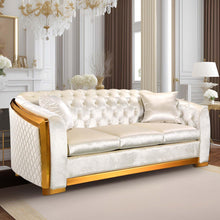 Load image into Gallery viewer, Unovivy 81” Chesterfield Sofa Velvet, Modern 3 Seater Tufted Couch for Living Room, Bedroom, Apartment, Luxury Upholstered Lounge Seat with Stainless Steel Gold Legs, 2 Pillows Included