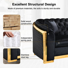 Load image into Gallery viewer, Unovivy 81” Chesterfield Sofa Velvet, Modern 3 Seater Tufted Couch for Living Room, Bedroom, Apartment, Luxury Upholstered Lounge Seat with Stainless Steel Gold Legs, 2 Pillows Included