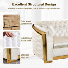 Load image into Gallery viewer, Unovivy 81” Chesterfield Sofa Velvet, Modern 3 Seater Tufted Couch for Living Room, Bedroom, Apartment, Luxury Upholstered Lounge Seat with Stainless Steel Gold Legs, 2 Pillows Included