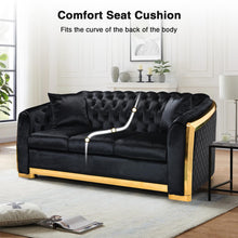 Load image into Gallery viewer, Unovivy 81” Chesterfield Sofa Velvet, Modern 3 Seater Tufted Couch for Living Room, Bedroom, Apartment, Luxury Upholstered Lounge Seat with Stainless Steel Gold Legs, 2 Pillows Included