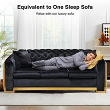 Load image into Gallery viewer, Unovivy 81” Chesterfield Sofa Velvet, Modern 3 Seater Tufted Couch for Living Room, Bedroom, Apartment, Luxury Upholstered Lounge Seat with Stainless Steel Gold Legs, 2 Pillows Included