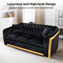 Load image into Gallery viewer, Unovivy 81” Chesterfield Sofa Velvet, Modern 3 Seater Tufted Couch for Living Room, Bedroom, Apartment, Luxury Upholstered Lounge Seat with Stainless Steel Gold Legs, 2 Pillows Included