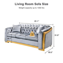 Load image into Gallery viewer, Unovivy 81” Chesterfield Sofa Velvet, Modern 3 Seater Tufted Couch for Living Room, Bedroom, Apartment, Luxury Upholstered Lounge Seat with Stainless Steel Gold Legs, 2 Pillows Included