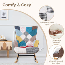 Load image into Gallery viewer, Unovivy Rocking Chair Nursery, Upholstered Nursing Armchair with Wooden Base, Baby Glider Rocker with Backrest, Small Gliding Seat for Bedroom, Living Room, Office, 30 Inches Depth, Patchwork Colorful Blue
