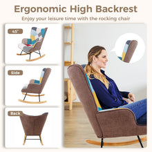 Load image into Gallery viewer, Unovivy Rocking Chair Nursery, Upholstered Nursing Armchair with Wooden Base, Baby Glider Rocker with Backrest, Small Gliding Seat for Bedroom, Living Room, Office, 30 Inches Depth, Patchwork Colorful Blue
