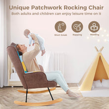 Load image into Gallery viewer, Unovivy Rocking Chair Nursery, Upholstered Nursing Armchair with Wooden Base, Baby Glider Rocker with Backrest, Small Gliding Seat for Bedroom, Living Room, Office, 30 Inches Depth, Patchwork Colorful Blue
