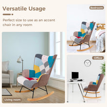 Load image into Gallery viewer, Unovivy Rocking Chair Nursery, Upholstered Nursing Armchair with Wooden Base, Baby Glider Rocker with Backrest, Small Gliding Seat for Bedroom, Living Room, Office, 30 Inches Depth, Patchwork Colorful Blue
