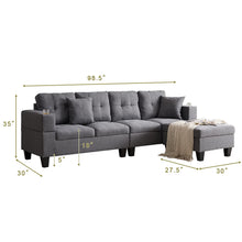 Load image into Gallery viewer, Unovivy 99&quot; Sectional Couches for Living Room, L Shaped Sectional Couch with Removable Ottoman and Cup Holders, Convertible Sectional Sofas for Living Room, Apartment(Gray)
