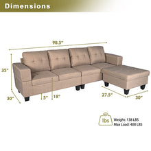 Load image into Gallery viewer, Unovivy 99&quot; Sectional Couches for Living Room, L Shaped Sectional Couch with Removable Ottoman and Cup Holders, Convertible Sectional Sofas for Living Room, Apartment(Khaki)
