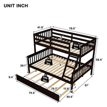 Load image into Gallery viewer, Unovivy Twin Over Full Bunk Bed with Trundle, Bunk Beds Twin Over Full Size with Guardrails and Ladder, Suitable for Kids, Teens, Boys, Girls, No Box Spring Needed, Espresso
