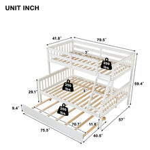 Load image into Gallery viewer, Unovivy Twin Over Full Bunk Bed with Trundle, Bunk Beds Twin Over Full Size with Guardrails and Ladder, Suitable for Kids, Teens, Boys, Girls, No Box Spring Needed, White
