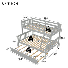 Load image into Gallery viewer, Unovivy Twin Over Full Bunk Bed with Trundle, Bunk Beds Twin Over Full Size with Guardrails and Ladder, Suitable for Kids, Teens, Boys, Girls, No Box Spring Needed, Grey
