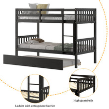 Load image into Gallery viewer, Unovivy Twin Over Twin Bunk Bed with Trundle, Solid Wood Bunk Bed Twin Over Twin with Guardrails and Ladder, Convertible to 2 Beds, Fit for Kids, Teens, No Box Spring Needed, Espresso
