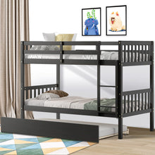 Load image into Gallery viewer, Unovivy Twin Over Twin Bunk Bed with Trundle, Solid Wood Bunk Bed Twin Over Twin with Guardrails and Ladder, Convertible to 2 Beds, Fit for Kids, Teens, No Box Spring Needed, Espresso
