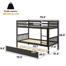 Load image into Gallery viewer, Unovivy Twin Over Twin Bunk Bed with Trundle, Solid Wood Bunk Bed Twin Over Twin with Guardrails and Ladder, Convertible to 2 Beds, Fit for Kids, Teens, No Box Spring Needed, Espresso
