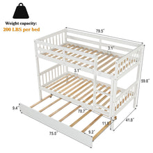 Load image into Gallery viewer, Unovivy Twin Over Twin Bunk Bed with Trundle, Solid Wood Bunk Bed Twin Over Twin with Guardrails and Ladder, Convertible to 2 Beds, Fit for Kids, Teens, No Box Spring Needed, White
